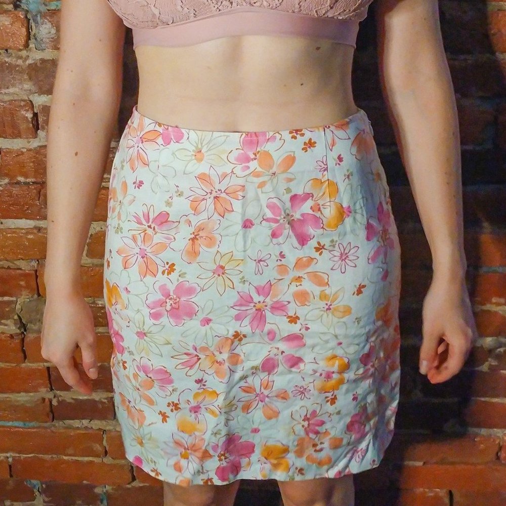 Ann Taylor Floral Print Linen Skirt (Size 2)